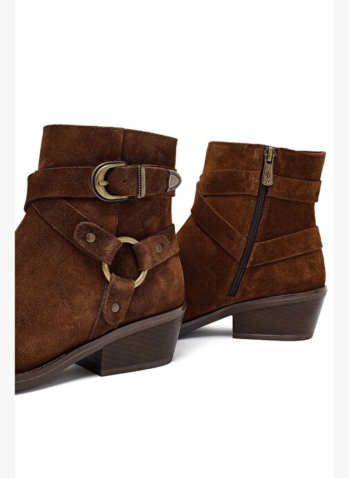 Kadın Taba Fermuarlı Süet Deri Kovboy Bot 25AFD201910 - Görsel 9