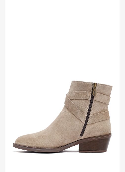 Kadın Bej Fermuarlı Süet Deri Kovboy Bot 25AFD201910 - Görsel 3