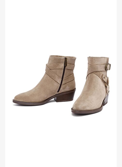 Kadın Bej Fermuarlı Süet Deri Kovboy Bot 25AFD201910 - Görsel 4