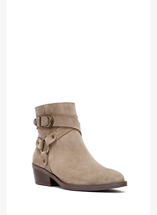 Kadın Bej Fermuarlı Süet Deri Kovboy Bot 25AFD201910 - Görsel 8