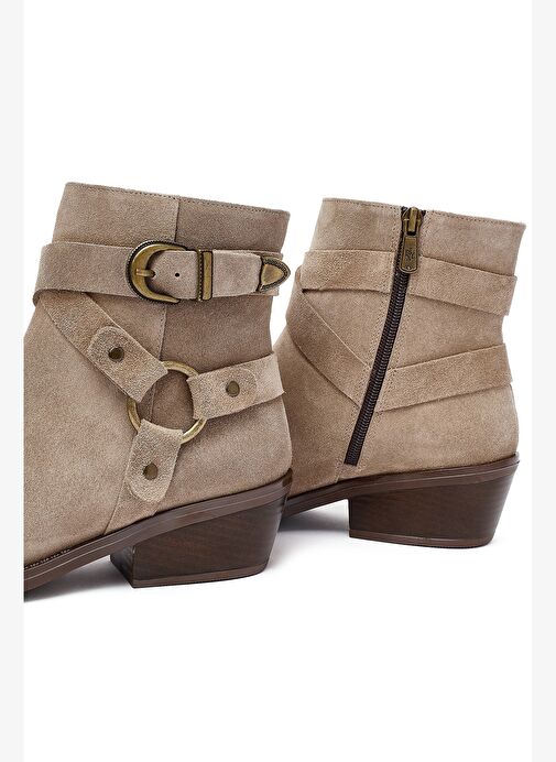 Kadın Bej Fermuarlı Süet Deri Kovboy Bot 25AFD201910 - Görsel 9