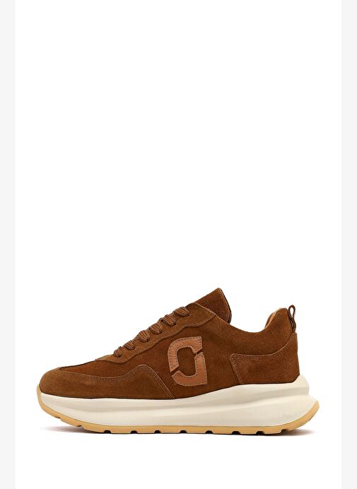 Kadın Taba Bağcıklı Kalın Tabanlı Süet Deri Sneaker 25AFD221110 - Görsel 3