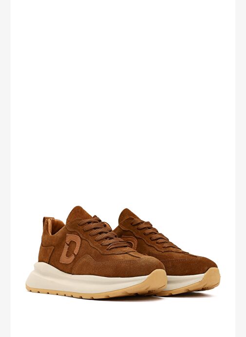 Kadın Taba Bağcıklı Kalın Tabanlı Süet Deri Sneaker 25AFD221110 - Görsel 4