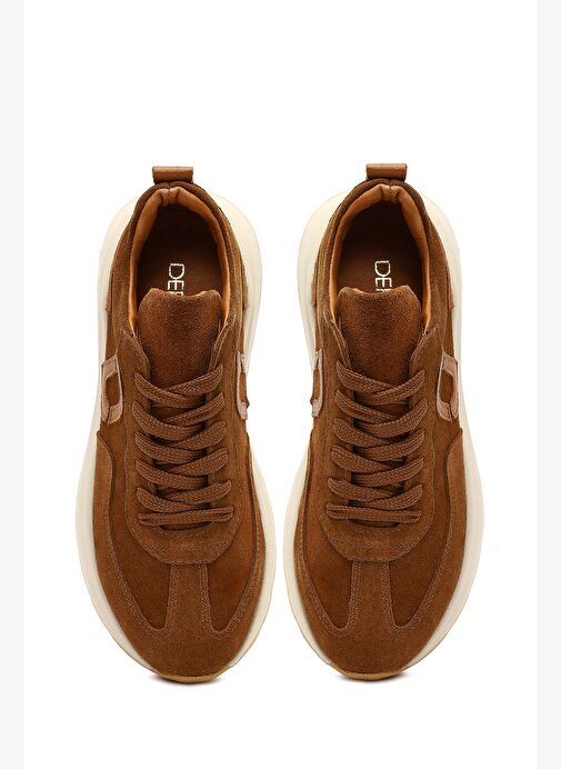 Kadın Taba Bağcıklı Kalın Tabanlı Süet Deri Sneaker 25AFD221110 - Görsel 8