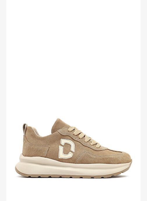 Kadın Bej Bağcıklı Kalın Tabanlı Süet Deri Sneaker 25AFD221110 - Görsel 2