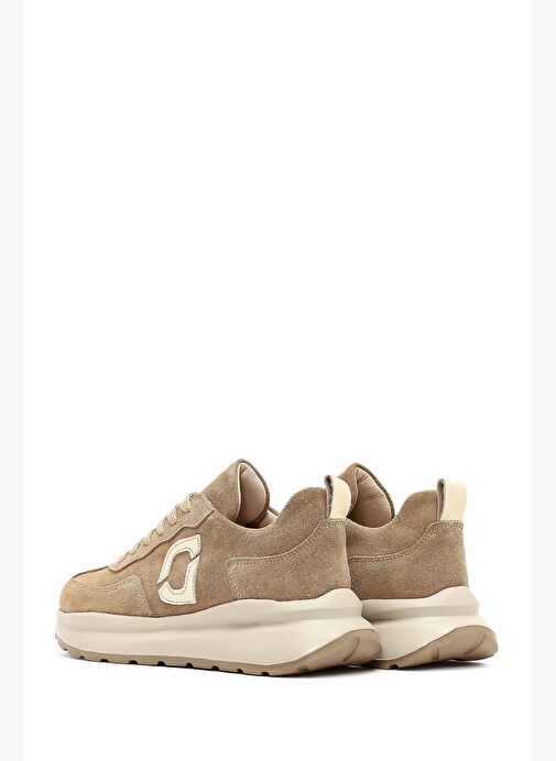 Kadın Bej Bağcıklı Kalın Tabanlı Süet Deri Sneaker 25AFD221110 - Görsel 6