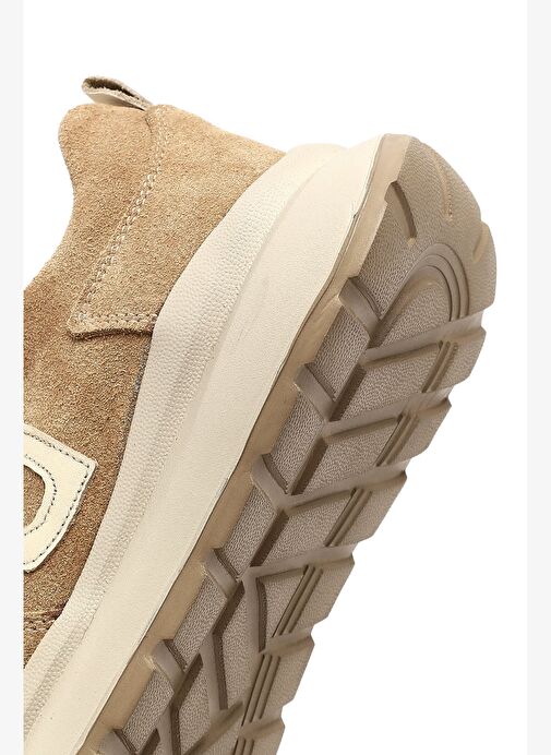 Kadın Bej Bağcıklı Kalın Tabanlı Süet Deri Sneaker 25AFD221110 - Görsel 9