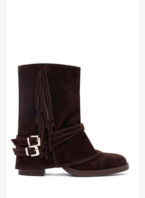 Kadın Kahverengi Kalın Topuklu Süet Deri Bot 25AFD221310 - Görsel 2