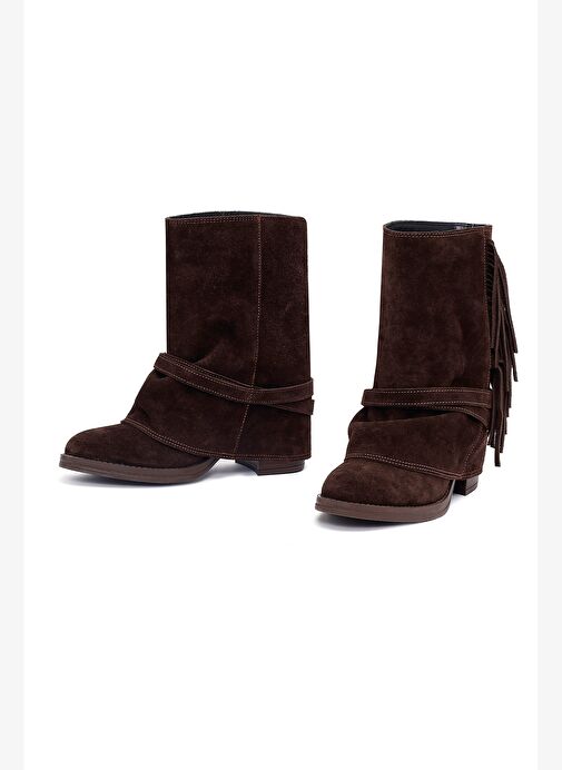 Kadın Kahverengi Kalın Topuklu Süet Deri Bot 25AFD221310 - Görsel 4