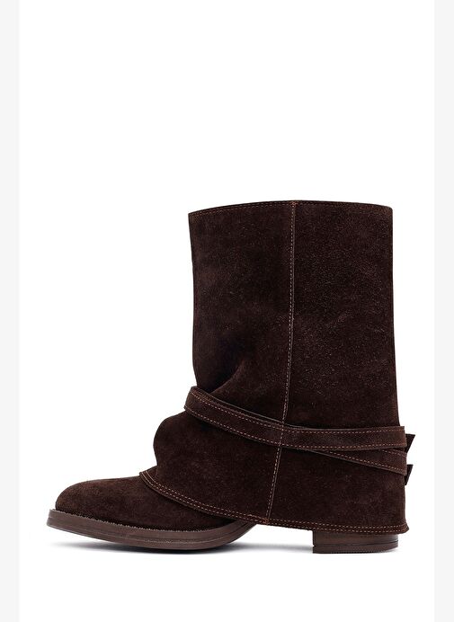 Kadın Kahverengi Kalın Topuklu Süet Deri Bot 25AFD221310 - Görsel 5