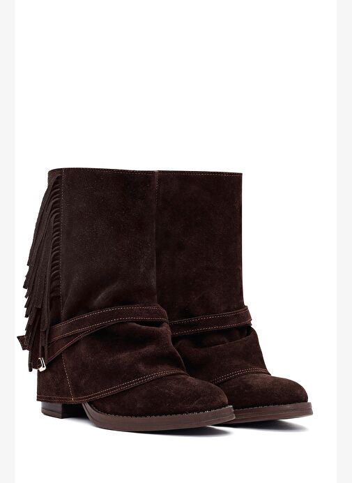 Kadın Kahverengi Kalın Topuklu Süet Deri Bot 25AFD221310 - Görsel 6