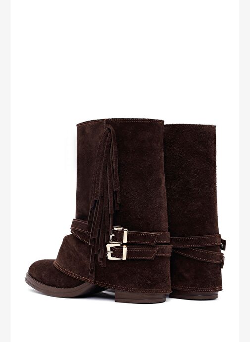 Kadın Kahverengi Kalın Topuklu Süet Deri Bot 25AFD221310 - Görsel 8