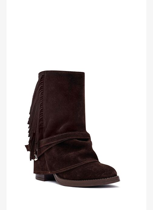 Kadın Kahverengi Kalın Topuklu Süet Deri Bot 25AFD221310 - Görsel 9