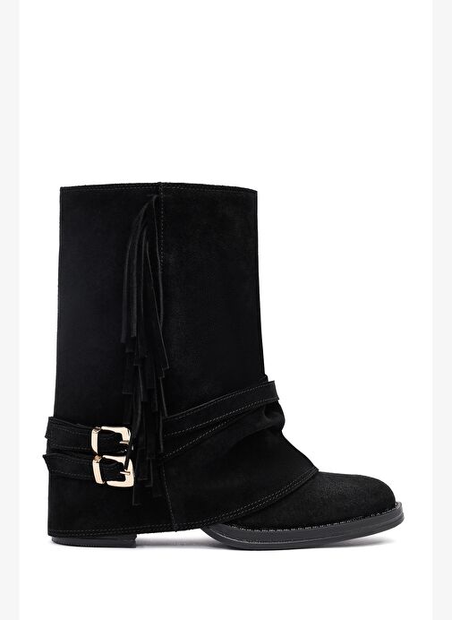 Kadın Siyah Kalın Topuklu Süet Deri Bot 25AFD221310 - Görsel 2