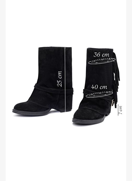 Kadın Siyah Kalın Topuklu Süet Deri Bot 25AFD221310 - Görsel 3