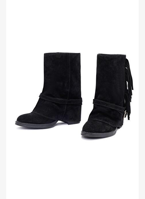 Kadın Siyah Kalın Topuklu Süet Deri Bot 25AFD221310 - Görsel 4