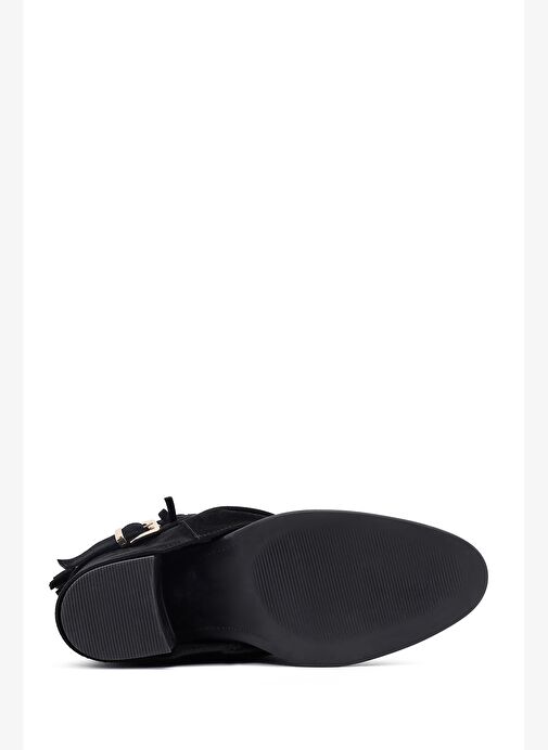 Kadın Siyah Kalın Topuklu Süet Deri Bot 25AFD221310 - Görsel 7