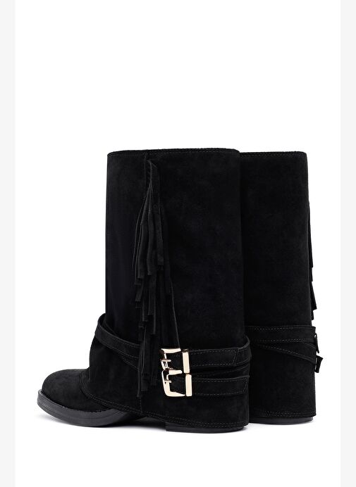 Kadın Siyah Kalın Topuklu Süet Deri Bot 25AFD221310 - Görsel 8