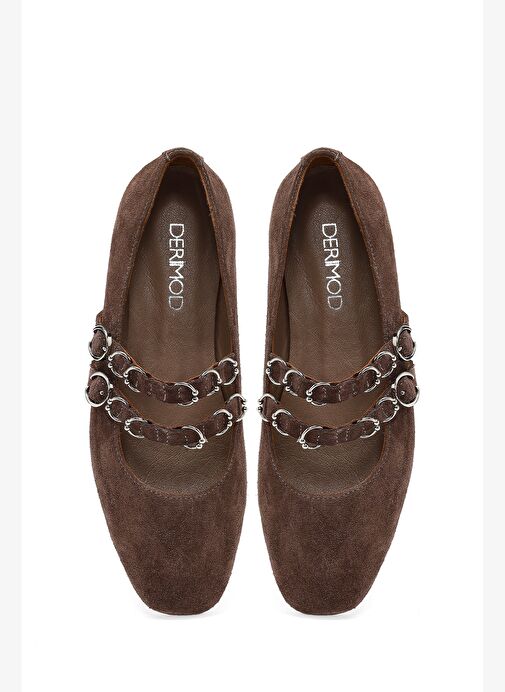 Kadın Vizon Çift Tokalı Süet Deri Loafer 25AFD270010 - Görsel 8