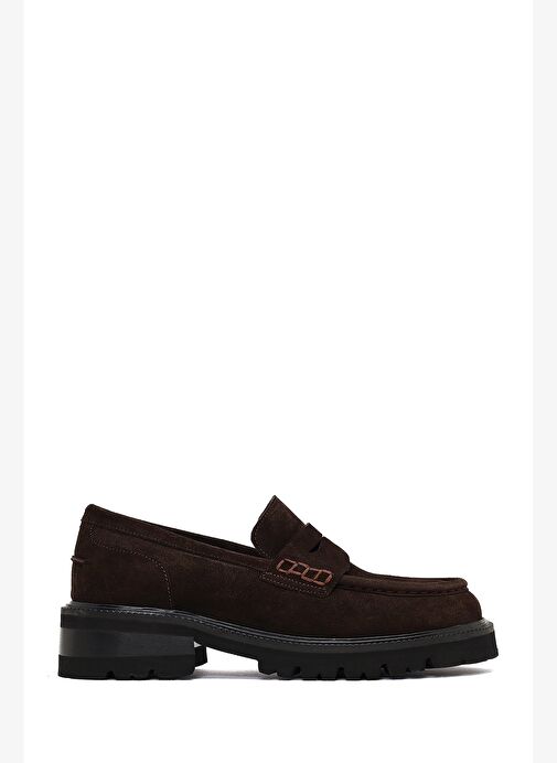 Kadın Kahverengi Kalın Tabanlı Süet Deri Loafer 25AFD270510 - Görsel 2