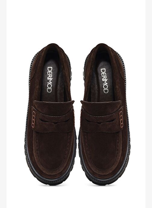 Kadın Kahverengi Kalın Tabanlı Süet Deri Loafer 25AFD270510 - Görsel 8