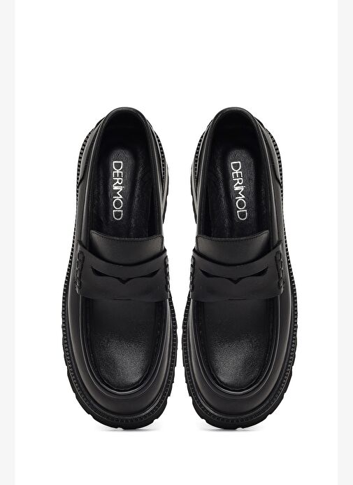 Kadın Siyah Kalın Tabanlı Deri Loafer 25AFD270518 - Görsel 8