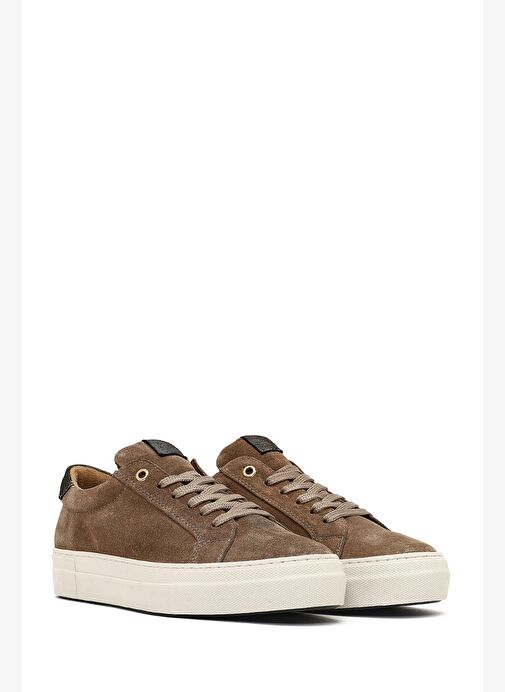 Kadın Bej Bağcıklı Kalın Tabanlı Süet Deri Sneaker 25AFD370010 - Görsel 4