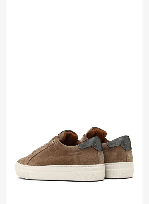 Kadın Bej Bağcıklı Kalın Tabanlı Süet Deri Sneaker 25AFD370010 - Görsel 6