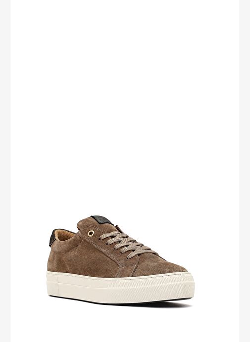Kadın Bej Bağcıklı Kalın Tabanlı Süet Deri Sneaker 25AFD370010 - Görsel 7