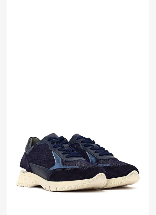 Kadın Lacivert Bağcıklı Kalın Tabanlı Deri Sneaker 25AFD371014 - Görsel 4