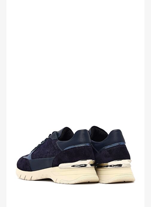 Kadın Lacivert Bağcıklı Kalın Tabanlı Deri Sneaker 25AFD371014 - Görsel 6