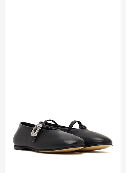 Kadın Siyah Taşlı Deri Babet 25AFD380918 - Görsel 4