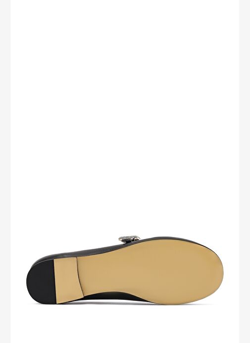 Kadın Siyah Taşlı Deri Babet 25AFD380918 - Görsel 5