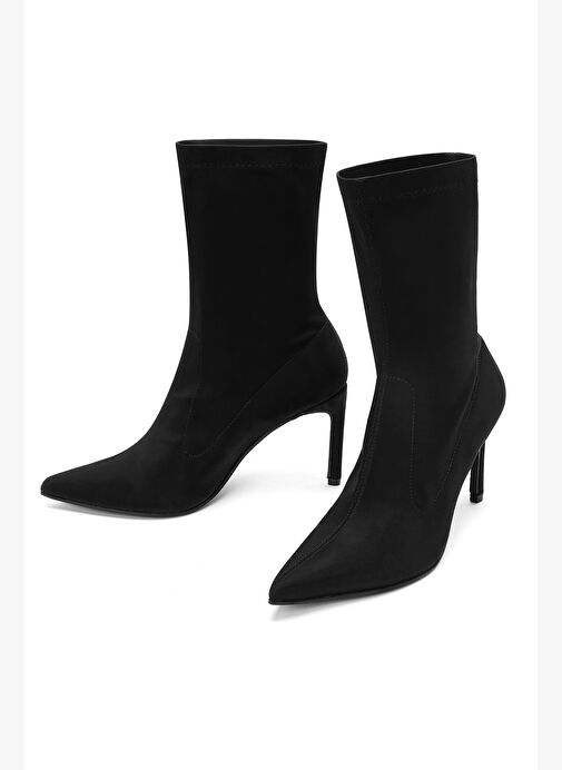 Kadın Siyah Streç İnce Topuklu Bot 25AFD40026F - Görsel 4