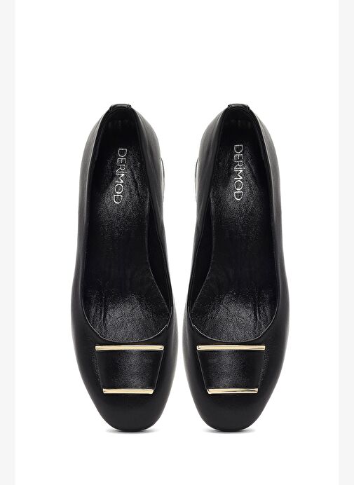 Kadın Siyah Kısa Kalın Topuklu Deri Topuklu Ayakkabı 25AFD412518 - Görsel 9