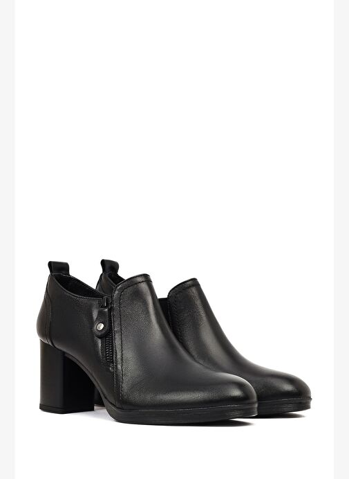 Kadın Siyah Kalın Topuklu Deri Bot 25AFD412618 - Görsel 4