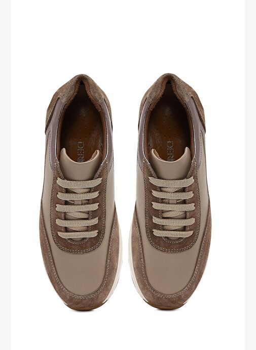 Kadın Vizon Bağcıklı Dolgu Topuklu Deri Sneaker 25AFD412714 - Görsel 8