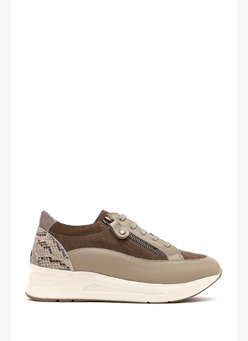 Kadın Vizon Bağcıklı Kalın Tabanlı Deri Sneaker 25AFD412814 - Görsel 2