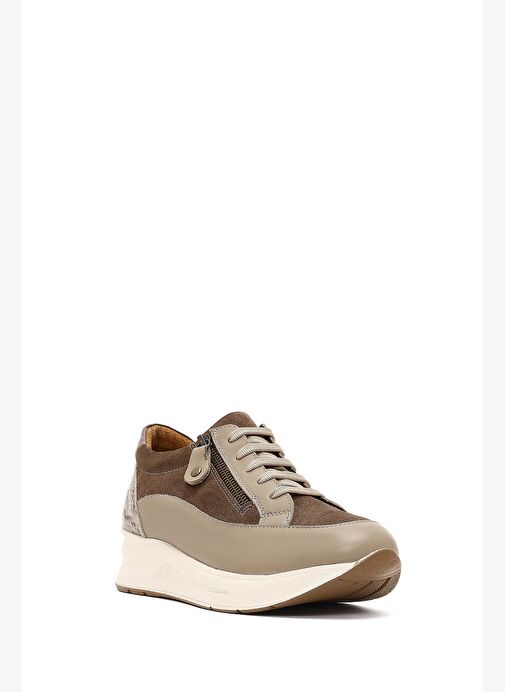 Kadın Vizon Bağcıklı Kalın Tabanlı Deri Sneaker 25AFD412814 - Görsel 7