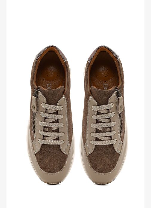 Kadın Vizon Bağcıklı Kalın Tabanlı Deri Sneaker 25AFD412814 - Görsel 8