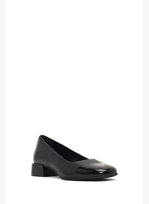 Kadın Siyah Kısa Kalın Topuklu Deri Ayakkabı 25AFD413014 - Görsel 7