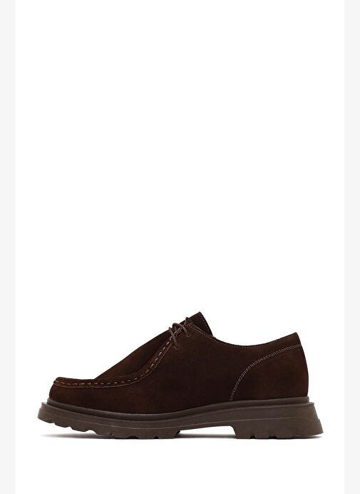 Kadın Kahverengi Bağcıklı Süet Deri Maskülen Ayakkabı 25AFD420010 - Görsel 3