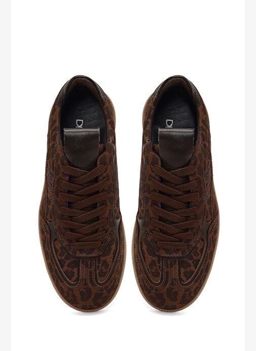 Kadın Kahverengi Bağcıklı Leopar Desenli Süet Deri Sneaker 25AFD420310 - Görsel 8