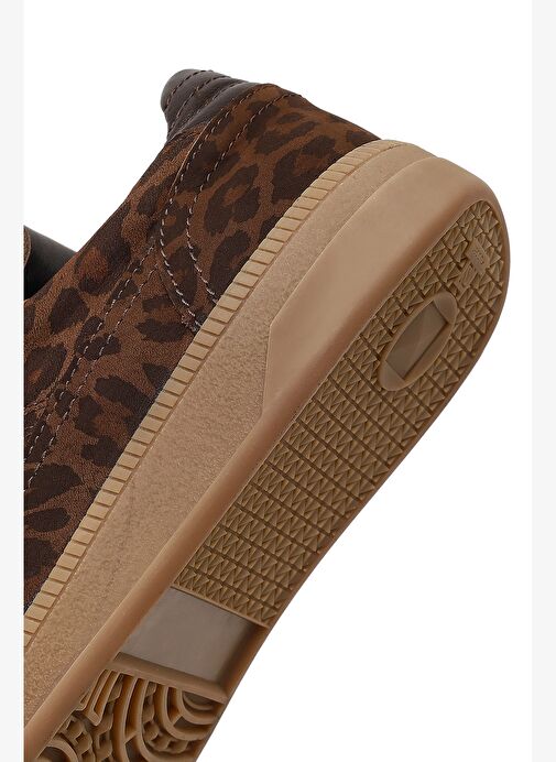 Kadın Kahverengi Bağcıklı Leopar Desenli Süet Deri Sneaker 25AFD420310 - Görsel 9