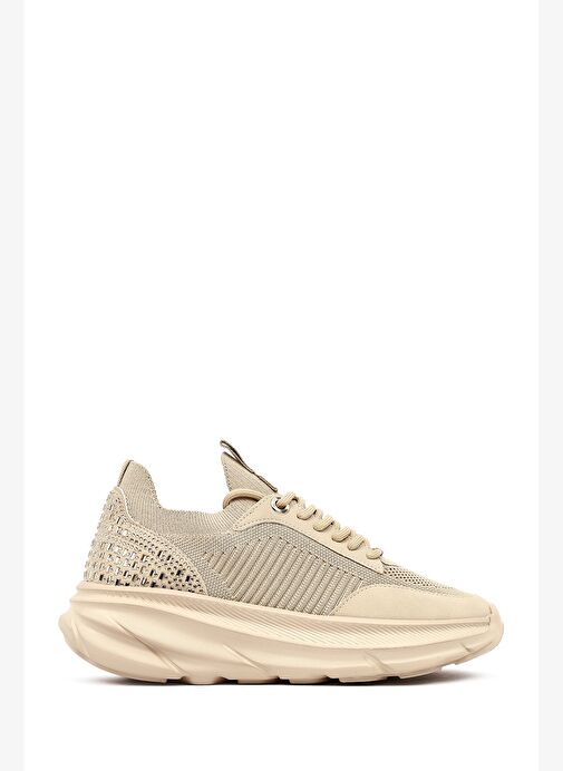 Derimod Zero Kadın Bej Bağcıklı Kalın Tabanlı Kumaş Sneaker 25AFD43126F - Görsel 2