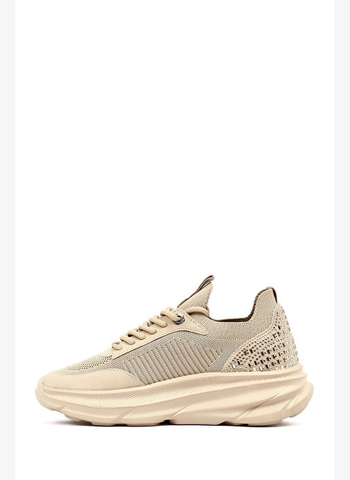 Derimod Zero Kadın Bej Bağcıklı Kalın Tabanlı Kumaş Sneaker 25AFD43126F - Görsel 3