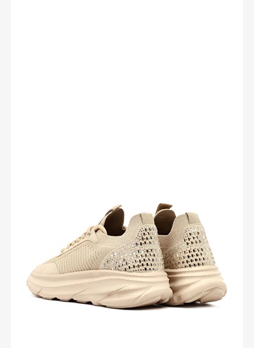 Derimod Zero Kadın Bej Bağcıklı Kalın Tabanlı Kumaş Sneaker 25AFD43126F - Görsel 6