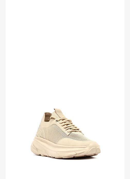 Derimod Zero Kadın Bej Bağcıklı Kalın Tabanlı Kumaş Sneaker 25AFD43126F - Görsel 7