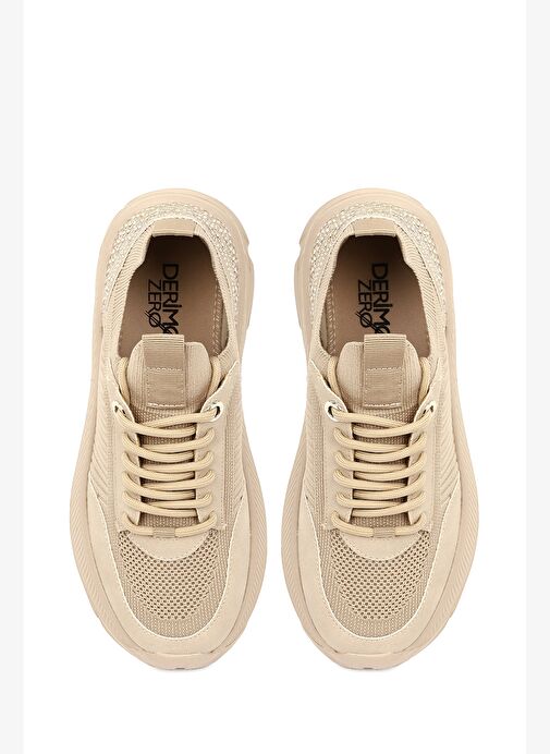 Derimod Zero Kadın Bej Bağcıklı Kalın Tabanlı Kumaş Sneaker 25AFD43126F - Görsel 8