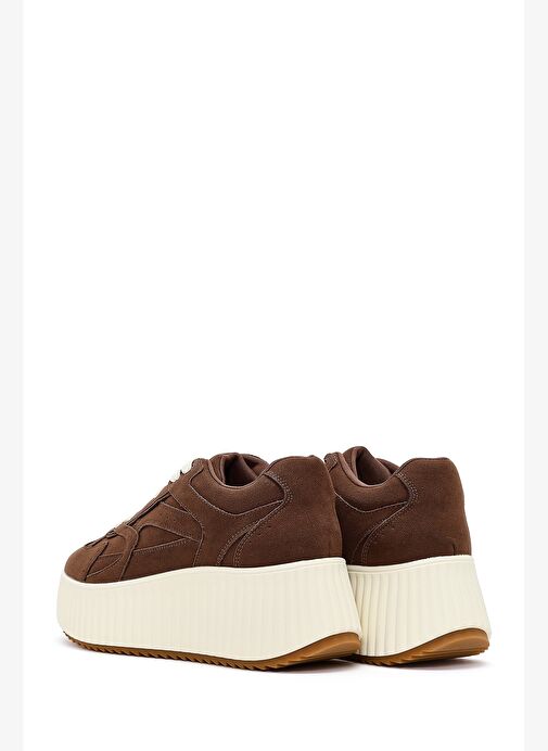 Kadın Kahverengi Bağcıklı Kalın Tabanlı Süet Sneaker 25AFD431310 - Görsel 6